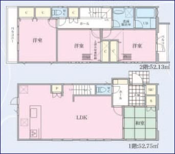 川崎市麻生区五力田3丁目　Ｂ号棟 間取り図