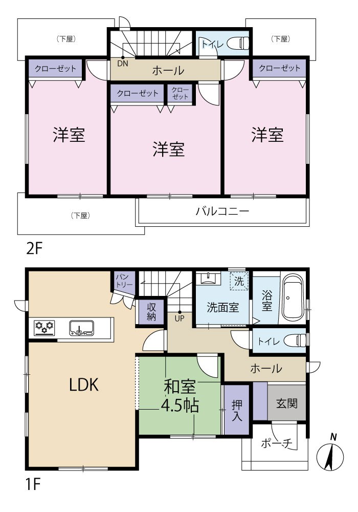 全８区画の開発分譲地。閑静な住宅街に位置しています。徒歩５分圏内に小学校・中学校・保育園・公園などが揃い、子育て世帯にもお勧めです。 （3号棟）  間取り図