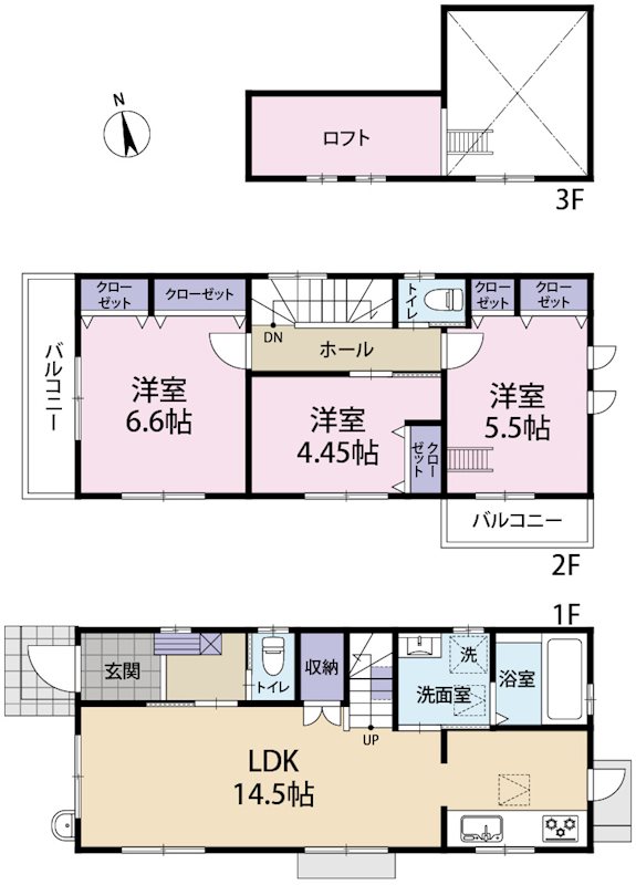 昭島市福島町　新築 全室南向きの3LDK 間取り図