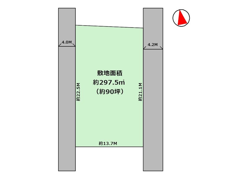 三鷹市井口、両面道路で地型良好の建築条件なし売地 間取り図