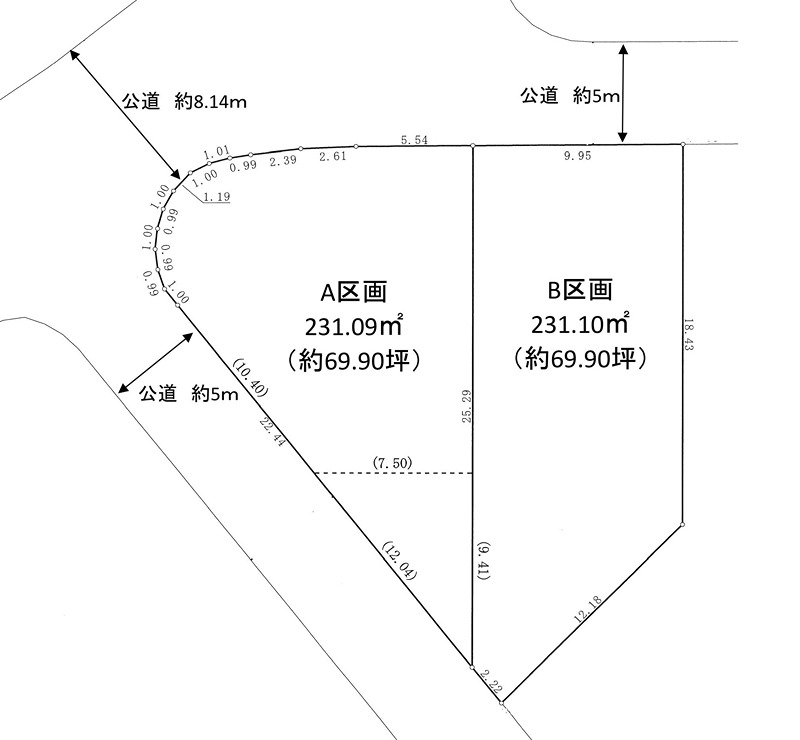 約70坪の建築条件なし売地　A区画 間取図・土地図