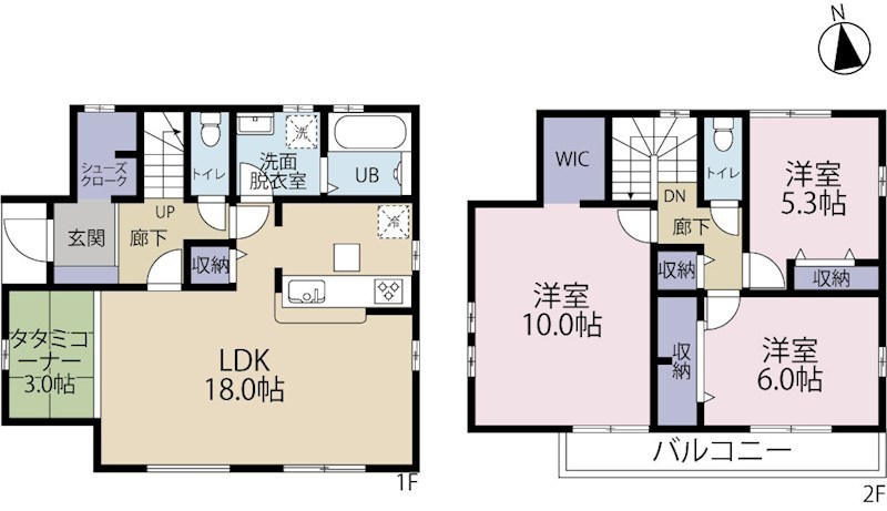 多摩市東寺方　新築分譲戸建て４棟【2号棟】　～2路線利用可！太陽光発電搭載の省エネ住宅～ 間取り図