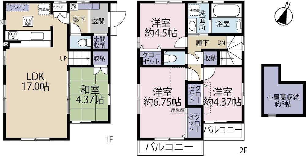 多摩市一ノ宮４丁目　新築戸建て　～太陽光パネル設置物件＋広々17帖のＬＤＫ～ 間取図・土地図