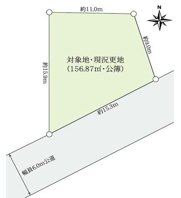敷地面積　約47坪超　建築条件なし売地 間取図・土地図
