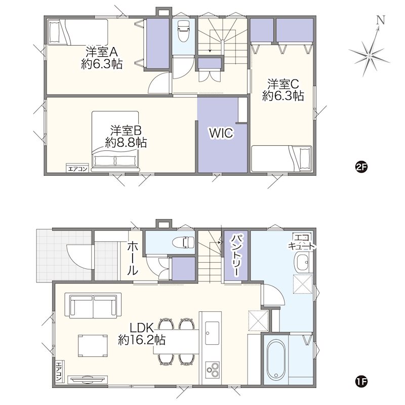 サンヴィラージュ木造末広No.13　分譲住宅 間取図・土地図