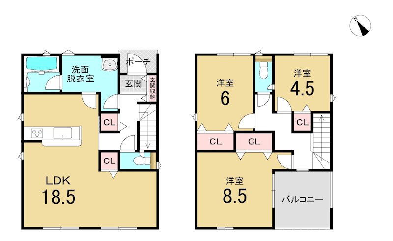 八戸市江陽第8　2号棟 間取図・土地図