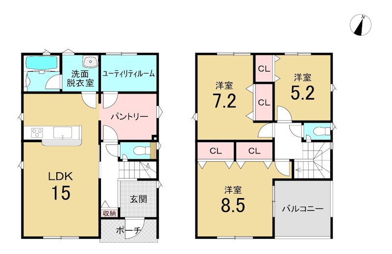 八戸市小中野第7　2号棟 間取図・土地図