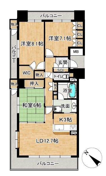 サンデュエル弘前駅前Ⅱ901号 間取図・土地図