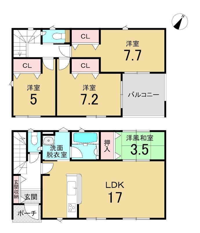 八戸市長者第6　2号棟 間取図・土地図