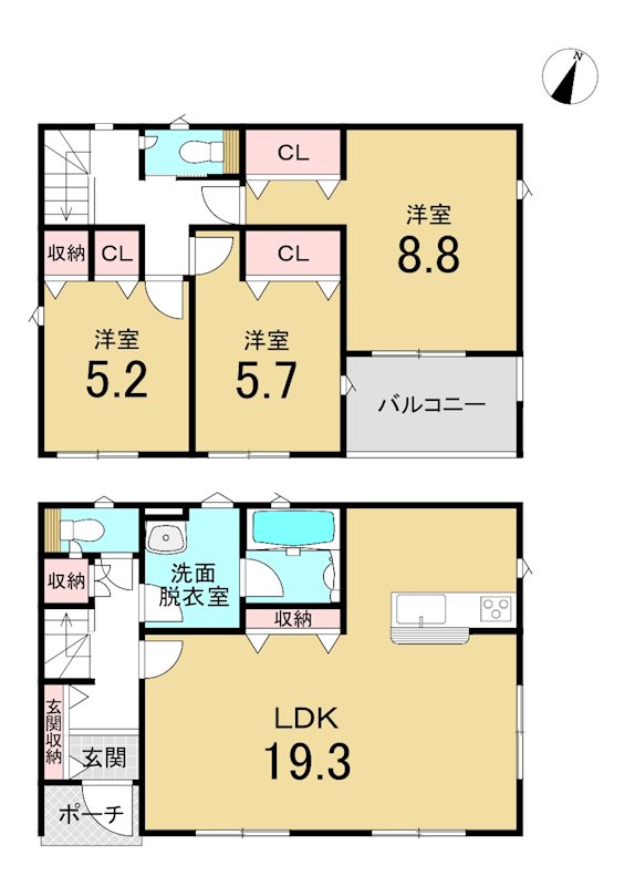 八戸市売市第4　3号棟 間取図・土地図