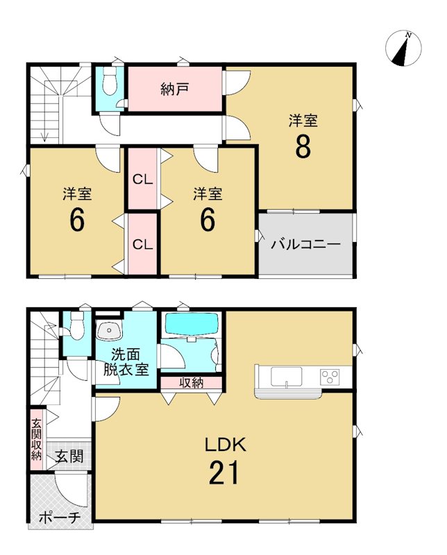 八戸市売市第4　4号棟 間取図・土地図