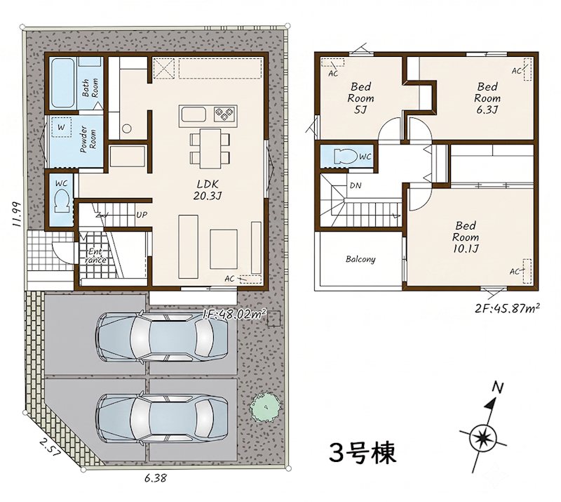 南区観音町　新築分譲住宅　全4棟　1・2・3号棟 間取図・土地図
