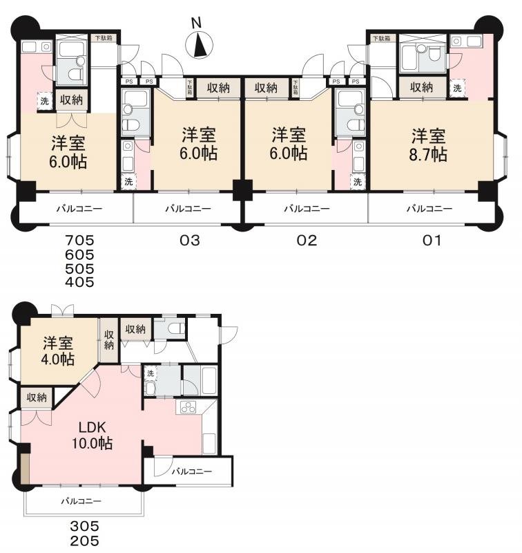 高松市賃貸マンション2棟まとめ売り 間取り図