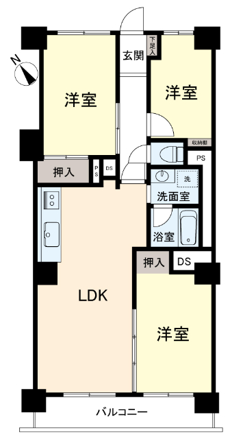 京王北野マンションE棟 間取図・土地図