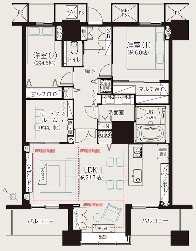 THE　TOKYO　TOWERS　MID　TOWER　54階南東向き 間取り図