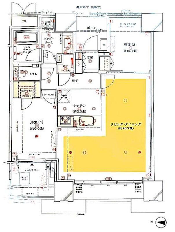 ドゥ・トゥール　イースト　21階東向き 間取り図