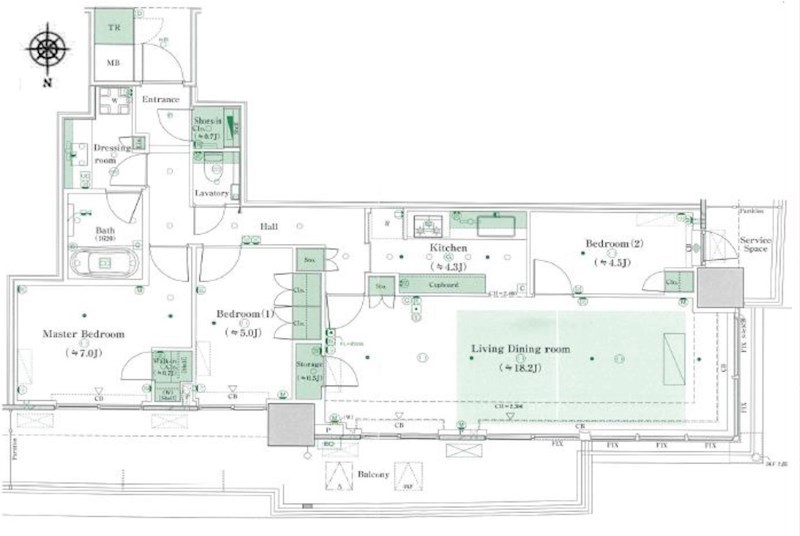 パークタワー晴海 43階北西角部屋 間取り図