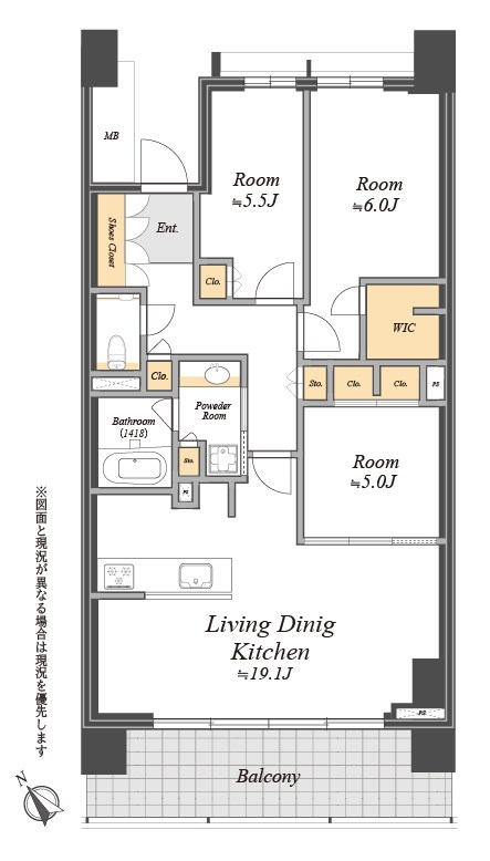 HARUMI FRAG PARK VILLEGE　A棟　12階南西向き 間取り図