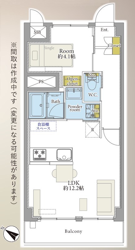 新大橋永谷マンション　7階南西向き 間取り図