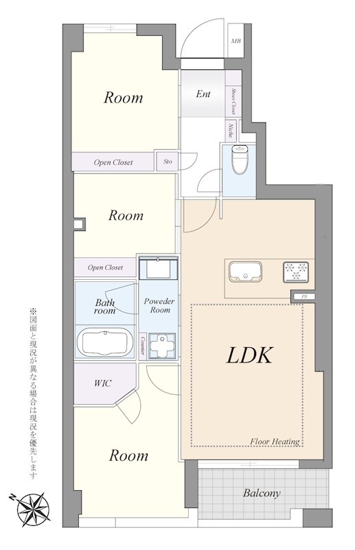 クレッセント東京ヴュータワー　3階南西向き 間取り図