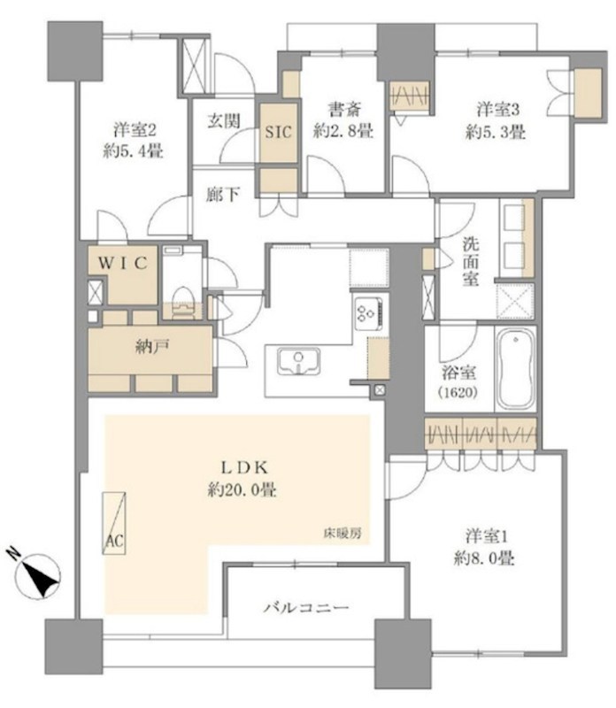 クレッセント東京ヴュータワー　8階南西向き 間取り図