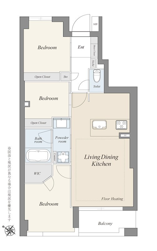 クレッセント東京ヴュータワー　3階南西向き 間取り図