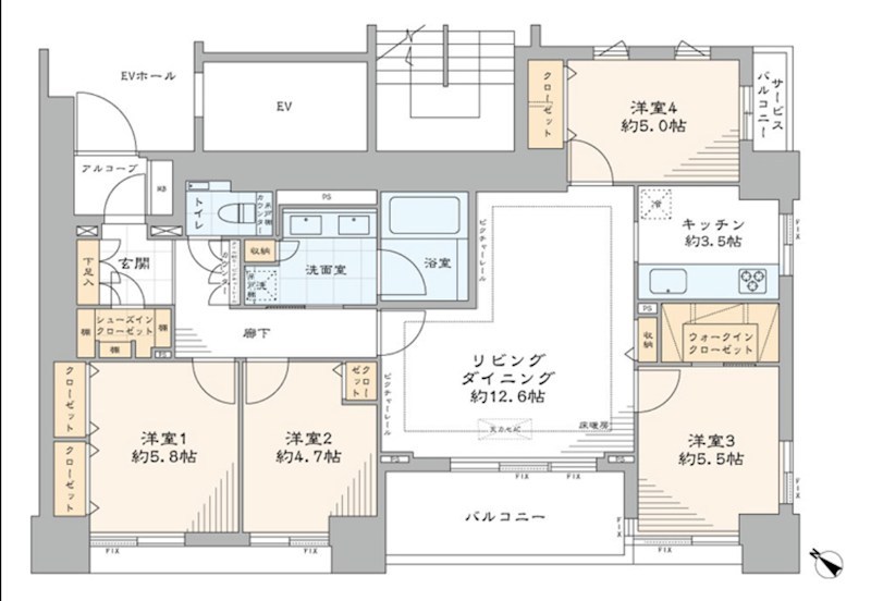 クレッセント東京ヴュータワー　2階南西向き 間取り図