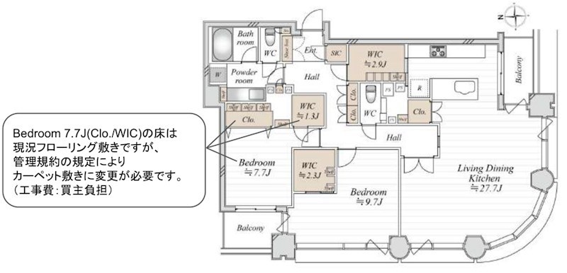 センチュリーパークタワー　46階南西角部屋 間取り図