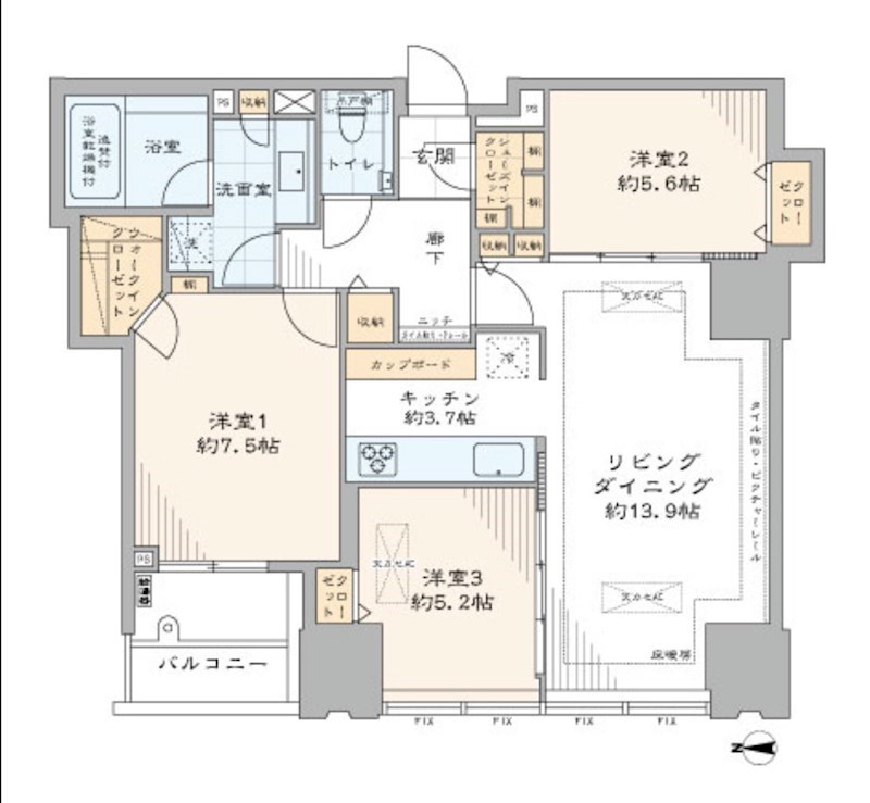 シティタワーズ豊洲ザ・ツイン　ノースタワー　41階西向き 間取り図