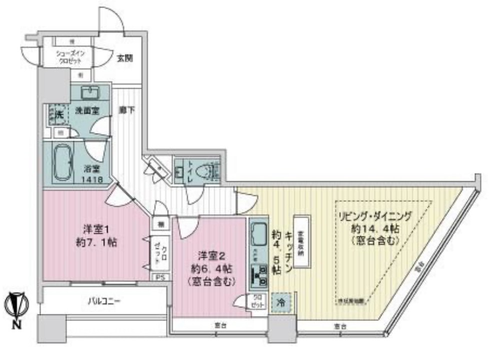 ブリリアタワー東京 18階北西角部屋 間取り図