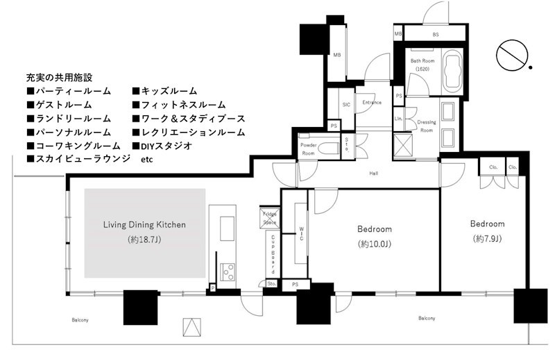 ブランズタワー豊洲　23階北東角部屋 間取り図
