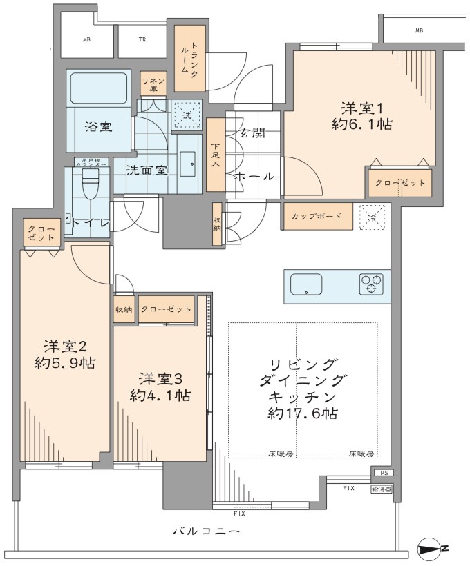 豊洲シエルタワー　駅直結　35階東向き 間取り図