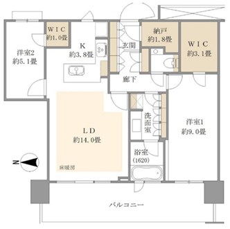 アーバンドックパークシティ豊洲タワーA棟　39階西向き 間取り図