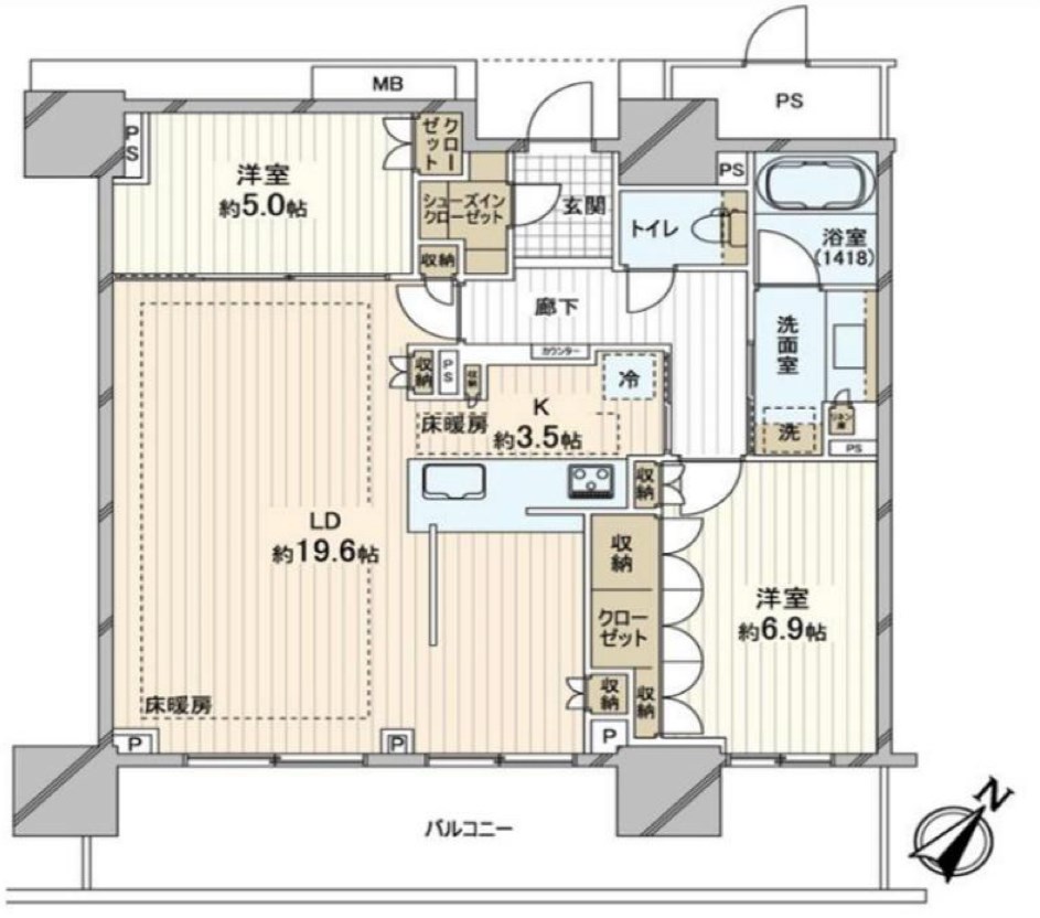 ブランズタワー豊洲　36階南東向き 間取り図