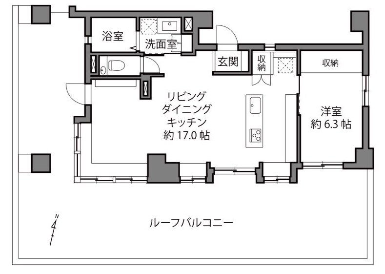 ライオンズマンション新大橋　最上階南向きルーフバルコニー付き 間取り図