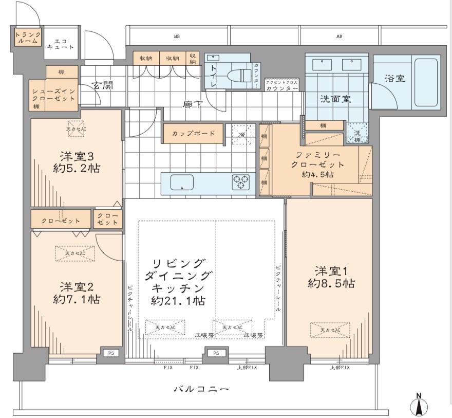 ザ・パークハウス晴海タワーズ　ティアロレジデンス　48階南向き 間取り図