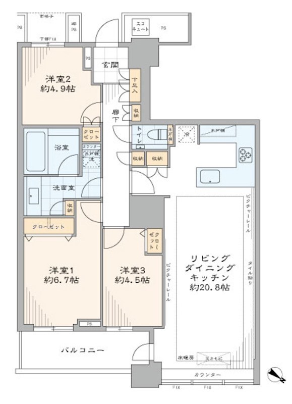THE　TOKYO　TOWERS　SEA　TOWER　43階北東向き 間取り図