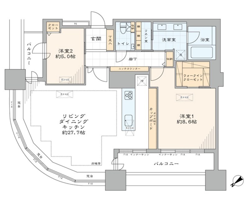 東京ツインパークス ライトウイング 43階北西角部屋 間取り図