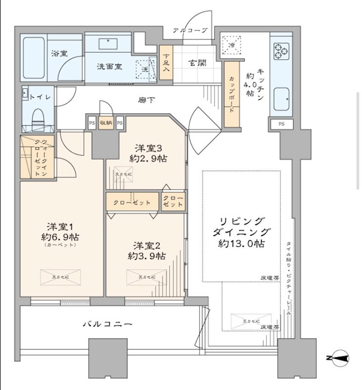 センチュリーパークタワー　14階西向き 間取り図