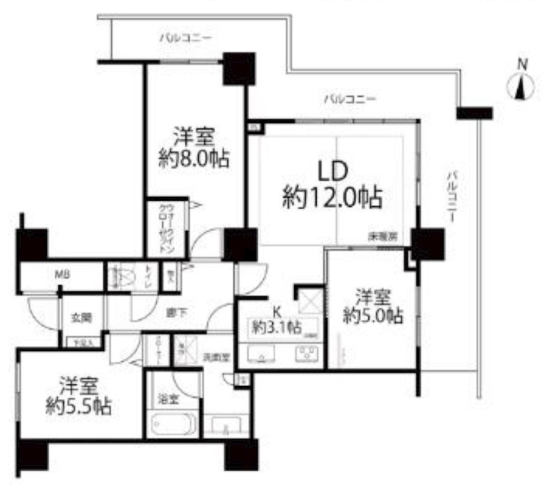 イーストコモンズ清澄白河フロントタワー　16階角部屋 間取り図