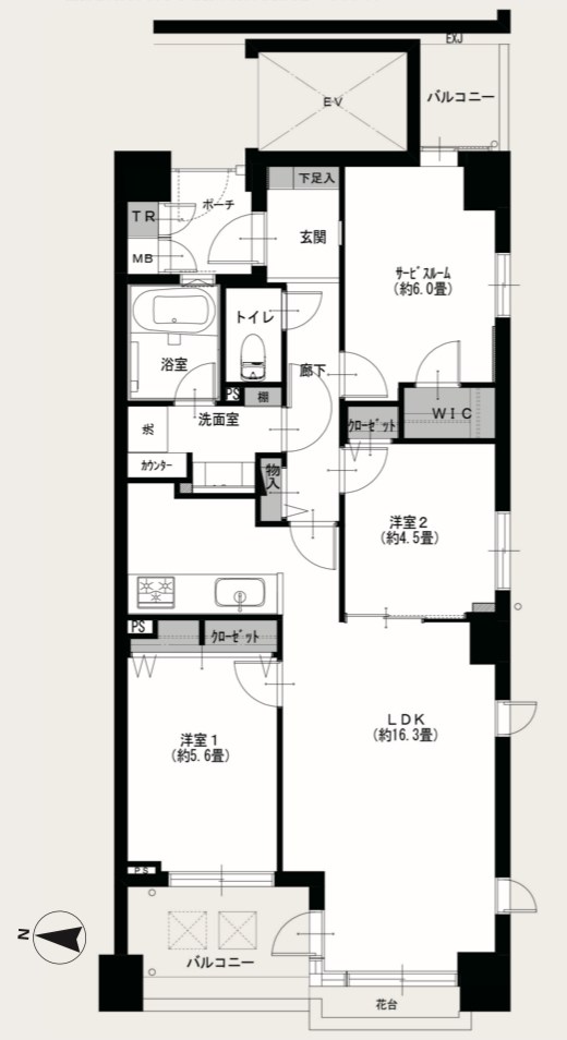 サンクタス錦糸町クレフ　3階南西角部屋 間取り図