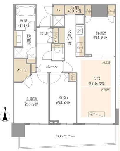 パークタワー晴海 12階南向き 間取り図