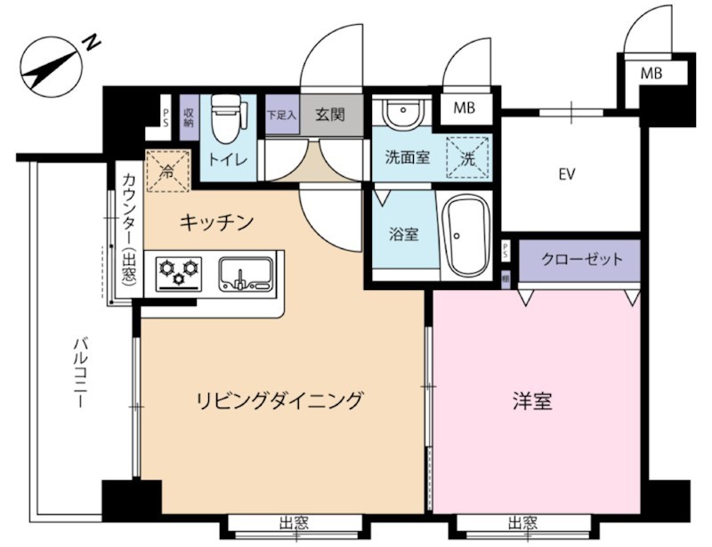 グランイーグル門前仲町　2階南西角部屋 間取り図