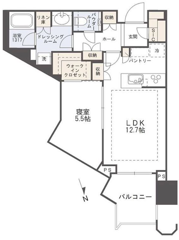 パークタワー勝どきミッド　35階北西向き 間取り図