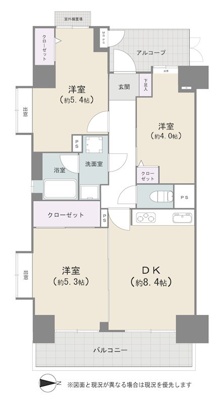 ライオンズマンション錦糸町亀沢　3階南東角部屋 間取り図