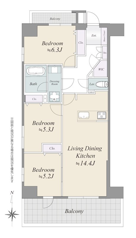 グローリオ錦糸町　5階3方向角部屋 間取り図