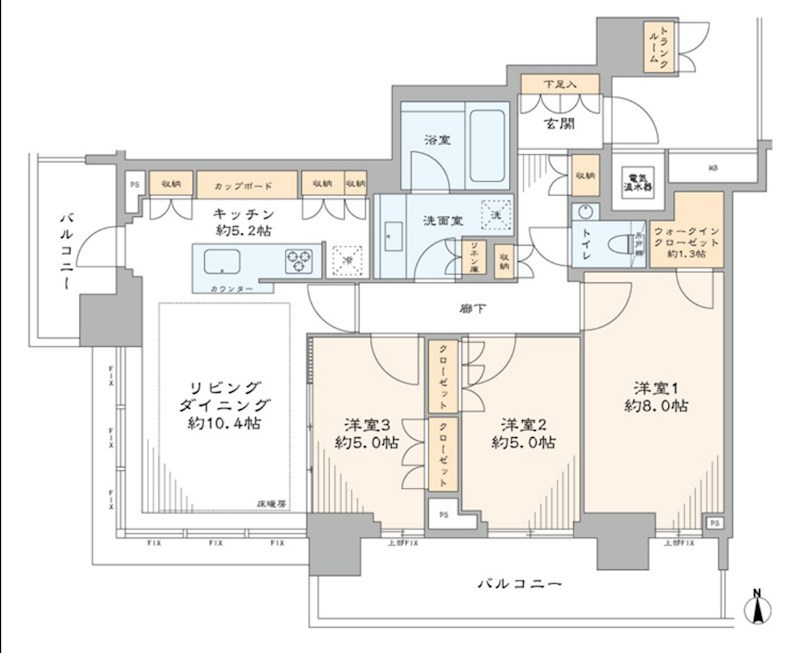 ザ・パークハウス晴海タワーズ　ティアロレジデンス　36階南西角部屋 間取り図