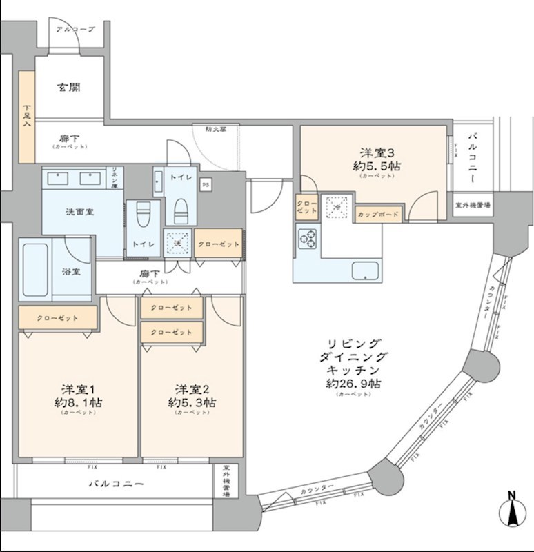 シティフロントタワー　25階南東角部屋 間取り図