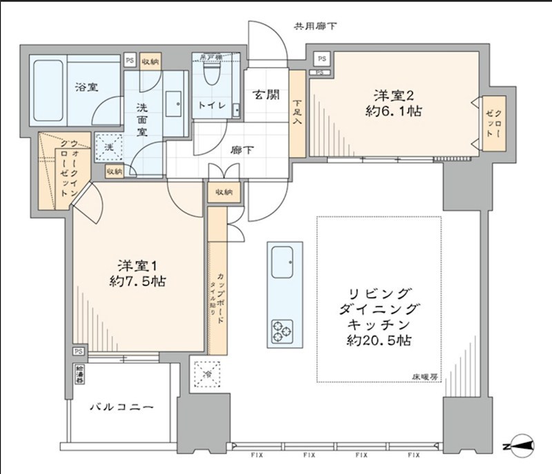 シティタワーズ豊洲ザ・ツイン　ノースタワー　46階西向き 間取り図