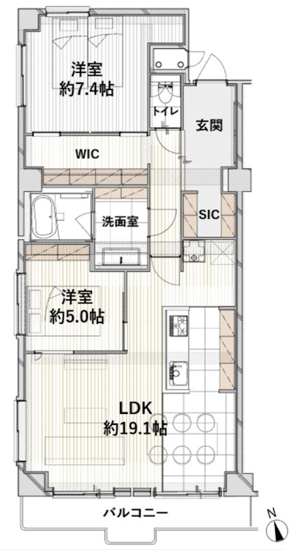 シルクハイム富岡　6階南西角部屋 間取り図